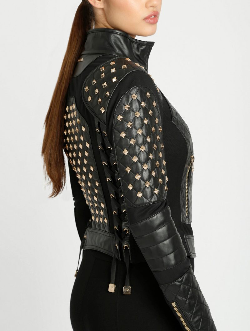 Pyramid Stud Mesh Moto Jacket - Blanc Noir Online Store