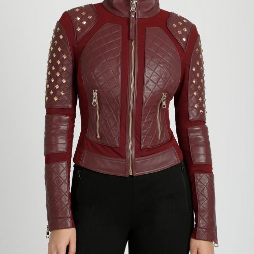 BLJ55000 PyramidStudMeshMotoJacket OxbloodRed629 3222