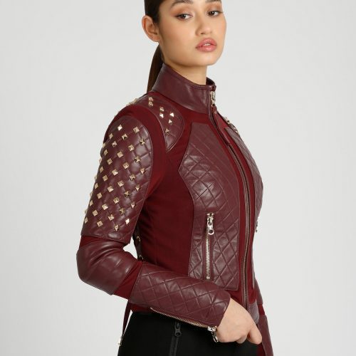 BLJ55000 PyramidStudMeshMotoJacket OxbloodRed629 3225