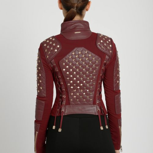 BLJ55000 PyramidStudMeshMotoJacket OxbloodRed629 3229