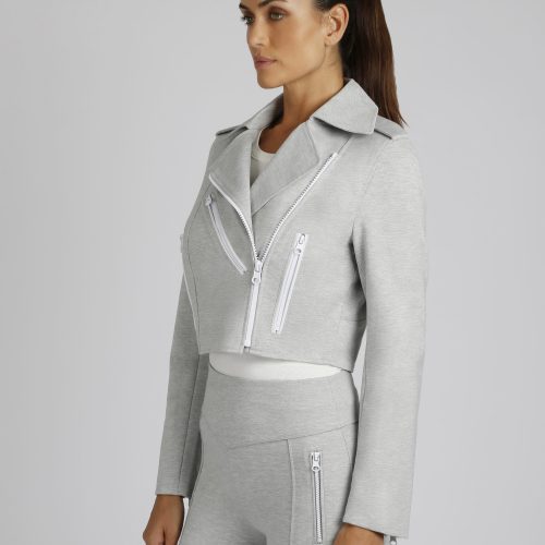 BLJ57300 CleoPonteCroppedMotoJacket LtHeatherGrey OpticWhite289 1780