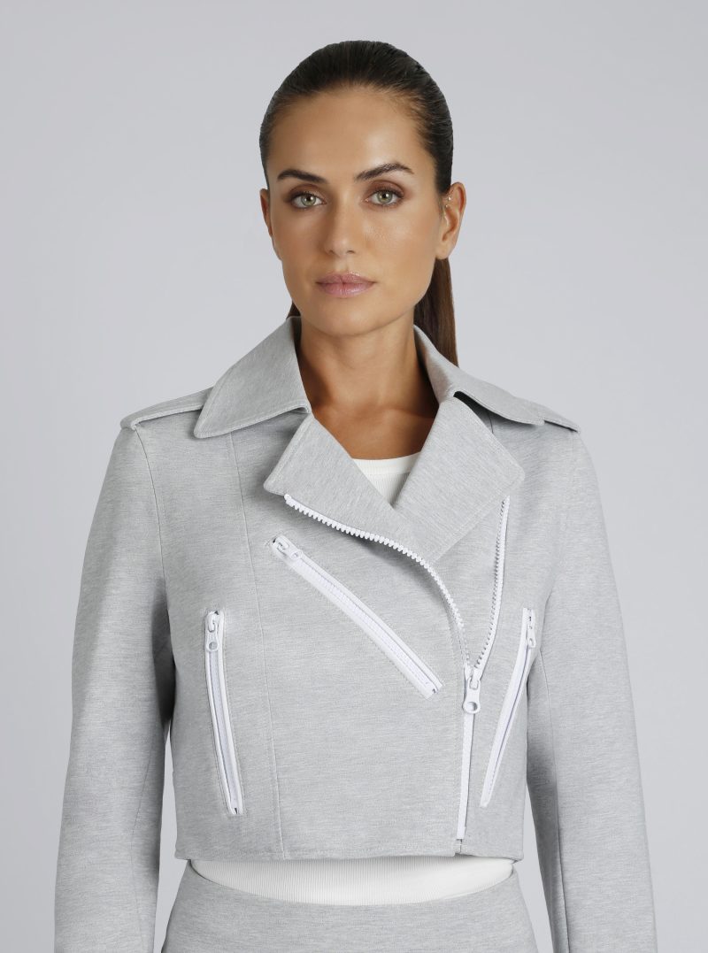 BLJ57300 CleoPonteCroppedMotoJacket LtHeatherGrey OpticWhite289 1784