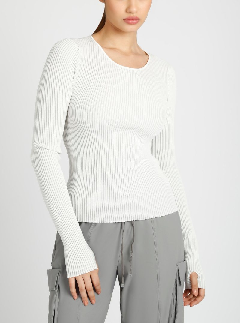 Two Tone Rib Long Sleeve Top - Blanc Noir Online Store