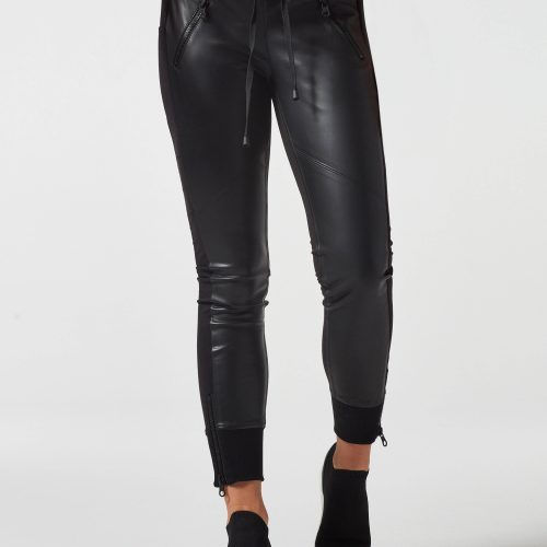 FAUX LEATHER FRONT JOGGER - Blanc Noir Online Store