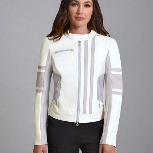 Claudine Leather Racer Jacket - Blanc Noir Online Store