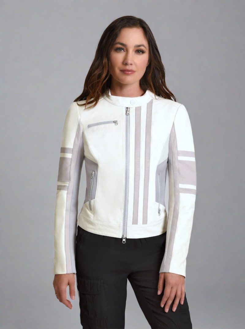 Claudine Leather Racer Jacket - Blanc Noir Online Store