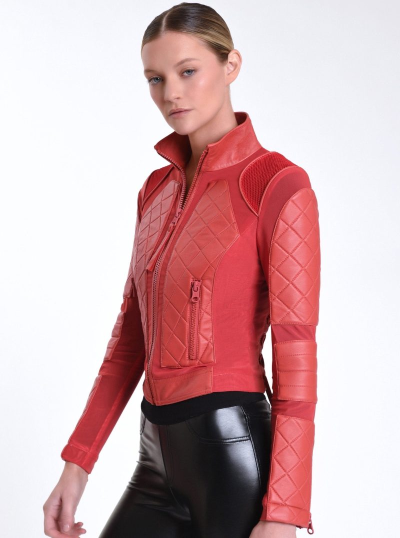 leather moto mesh jacket 312437