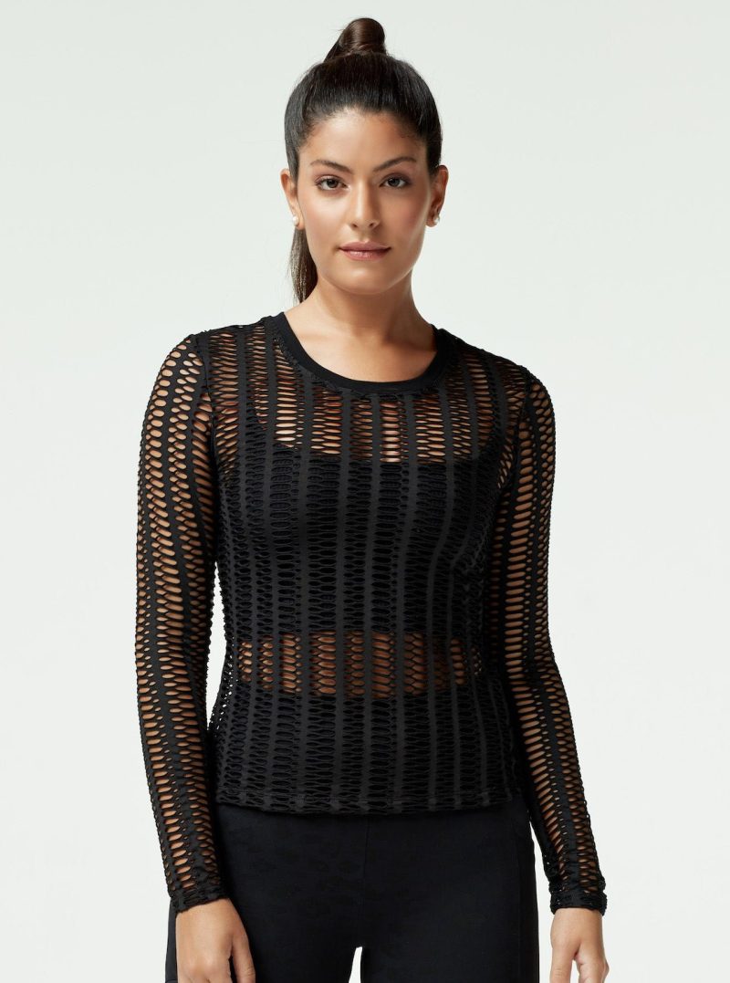 LINEAR MESH TOP LONG SLEEVE - Blanc Noir Online Store