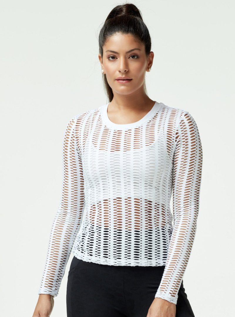 LINEAR MESH TOP LONG SLEEVE - Blanc Noir Online Store