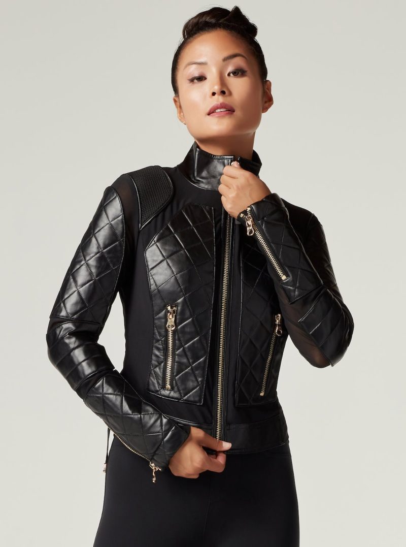 mesh moto jacket with black leather gold trims gold collection 895586