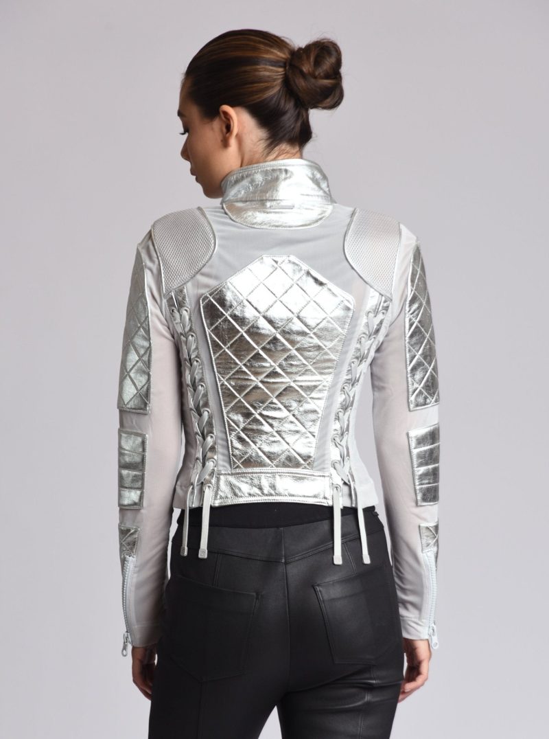 Metallic Moto Mesh Jacket - Blanc Noir Online Store