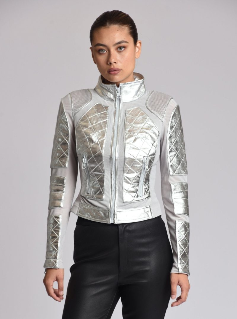 metallic moto mesh jacket 501630