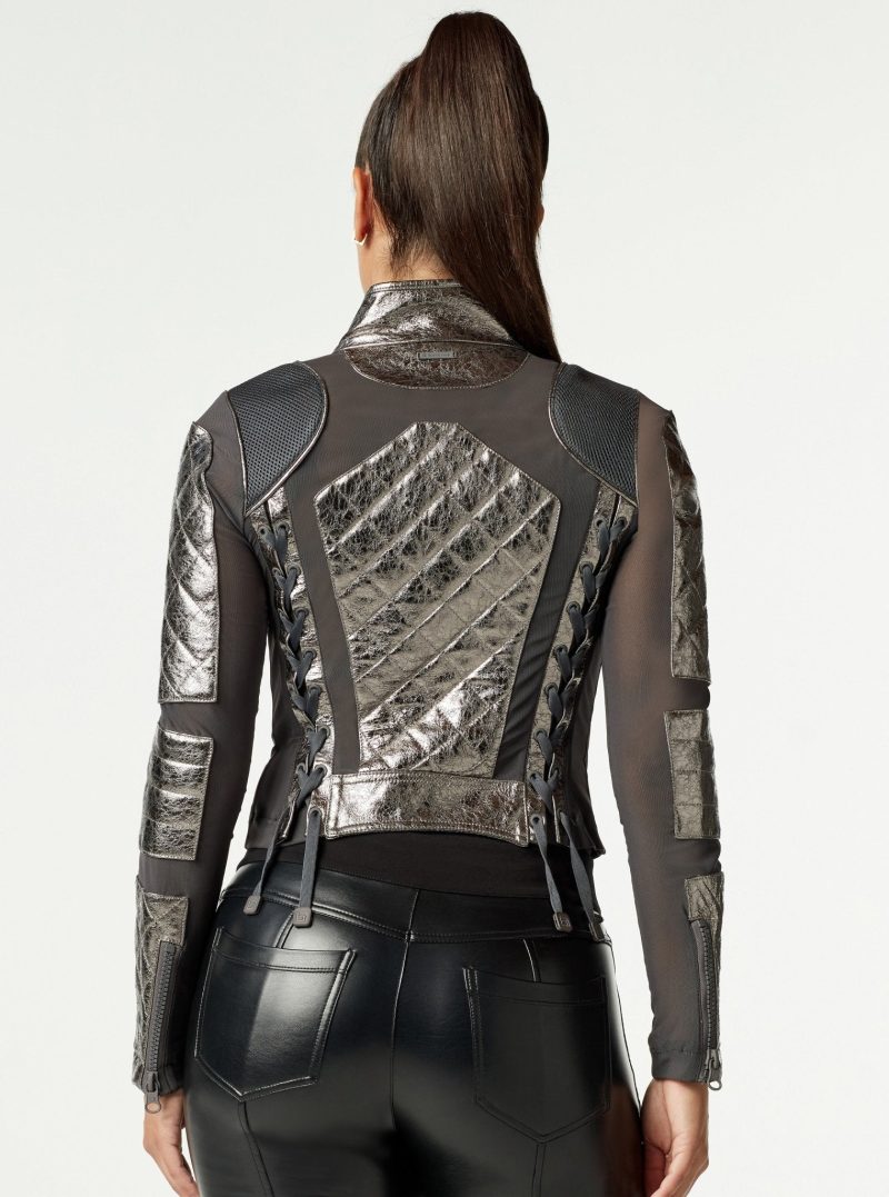 metallic moto mesh jacket 573329