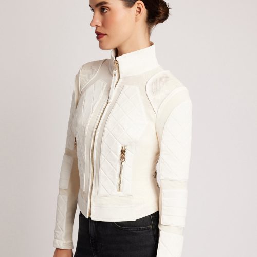 suede moto mesh jacket with gold trims 832808